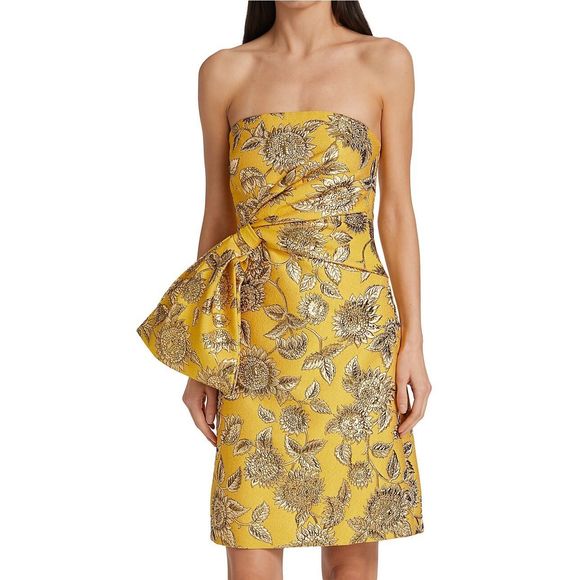 Lela Rose Sunflower Metallic Jacquard Minidress Size 8 $1690 - Picture 2 of 12